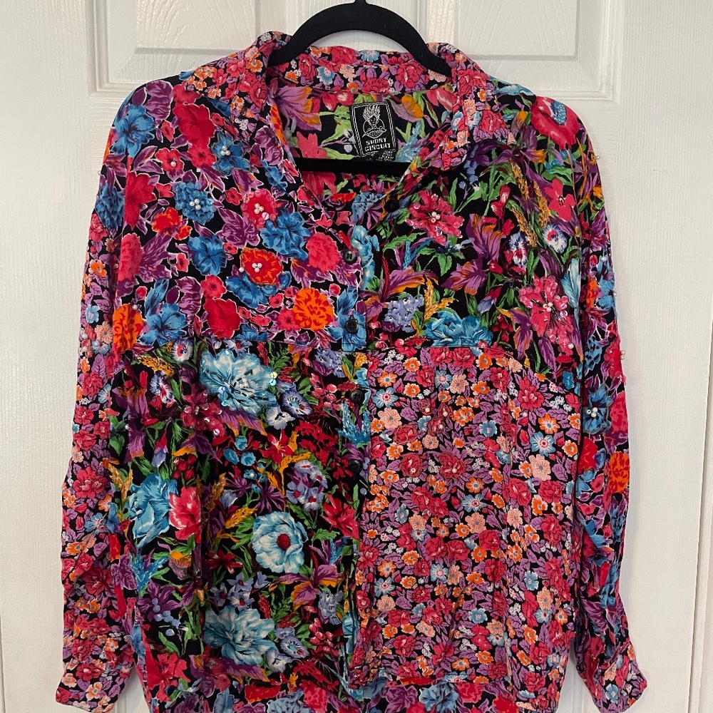 Vintage 80s/90s Floral Blouse With Beading and Sequin Detail